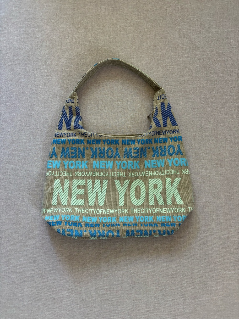 Robin Ruth NEW YORK Embroidered Logo Canvas Shoulder Bag - Beige, Blue, Aqua